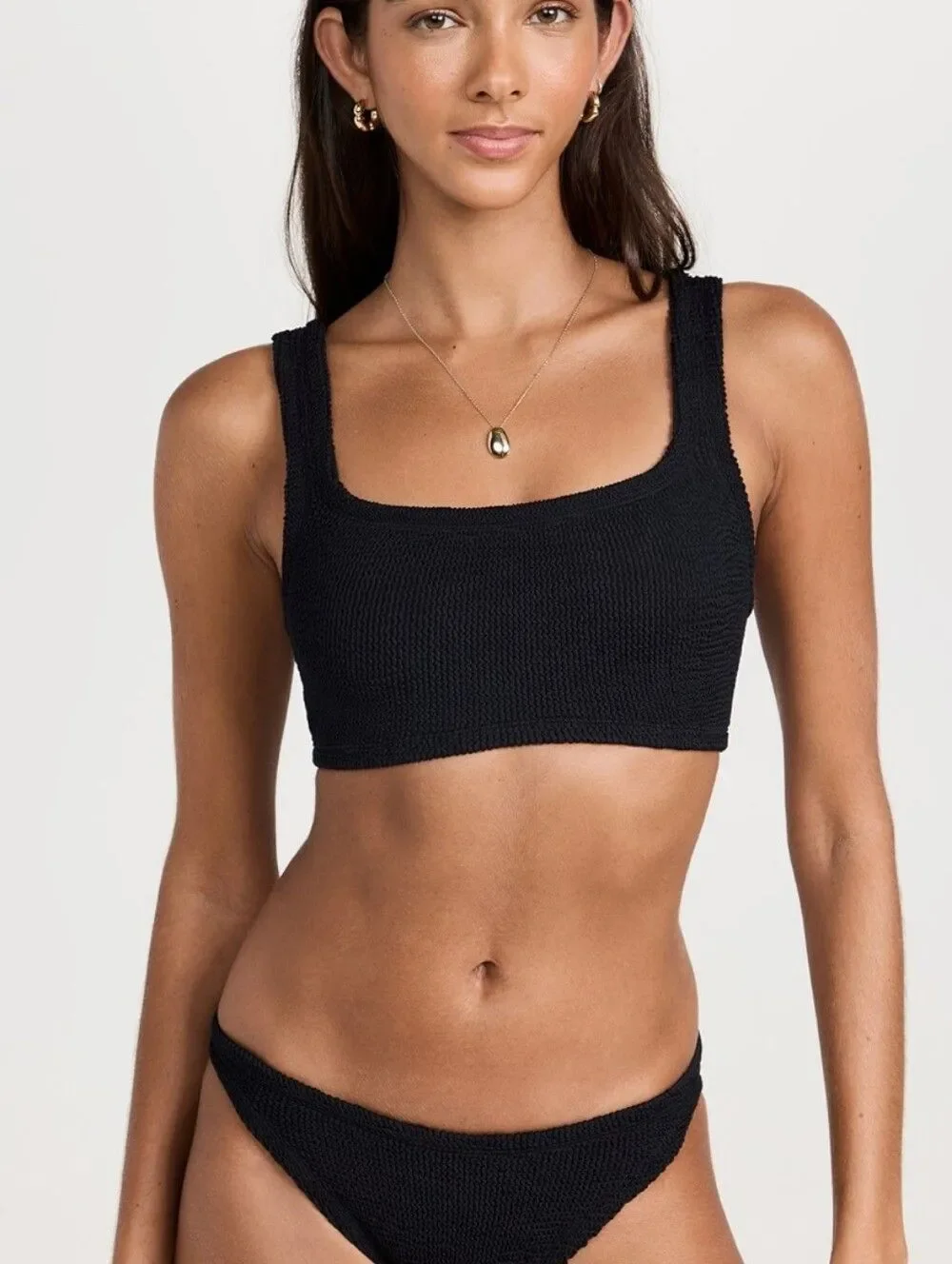 Hunza G Xandra Bikini in Black Square-Neck Black Set - Women Swimwear One Size